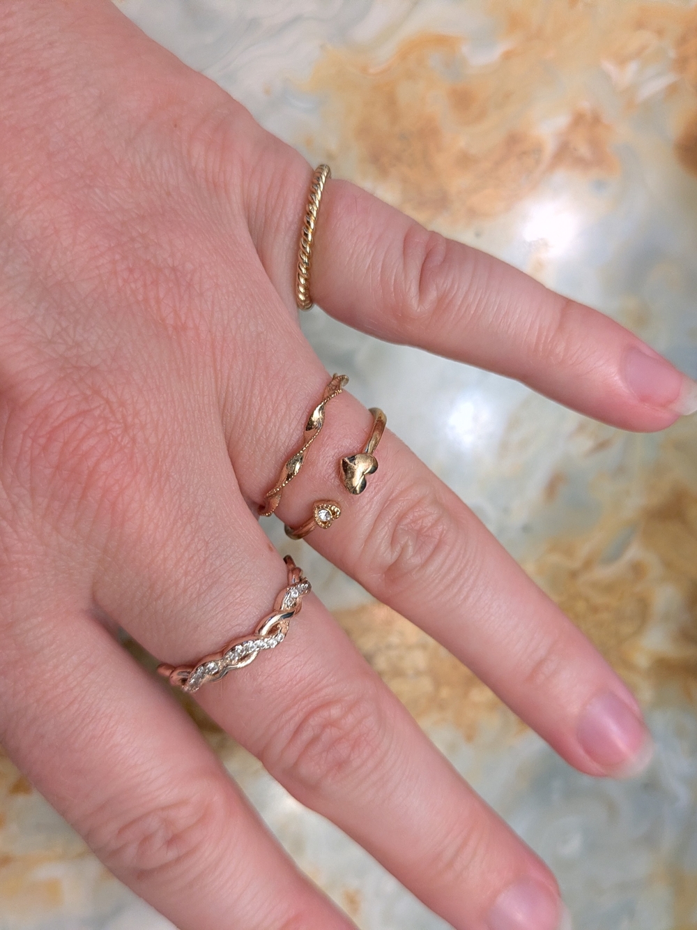 Delicate Gold Tone Stackable Heart & Twist Rings - Picture 3 of 3
